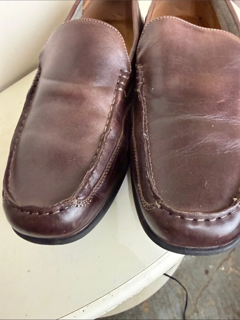 (2385) Nunn Bush Men's Chocolate Brown Leather Slip-On Loafers, Size: 10M